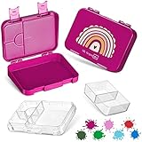 My Vesperbox – Bento Box Kinder - Lunchbox mit 4+2 Fächern - extrem robust – Brotdose – Brotbox ideal für Kindergarten und Schule… (Lila - Regenbogen)