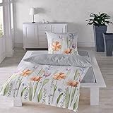 Traumschlaf Seersucker Bettwäsche Set • aus 100% Baumwolle in floralen Aquarell Blumen Muster • Bügelfrei 135x200 cm + 80x80 cm