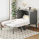 Soweiz Schrankbett 90x200 cm, Wandbett mit Lattenrost, Wandklappbett, Vertikales Schrankbett mit Lattenrost, Jugendbett，Platzsparend (Grau)