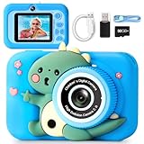 MILFECH 1080P HD 2,0-Zoll-Bildschirm KinderKamera, Digitalkamera Kinder mit Selfie Digital Video Kamera,mit 32GB-Karte für 3-12 Jahre Jungen und Mädchen Spielzeug Dinosaurier Fotoapparat Kinder(Blau)