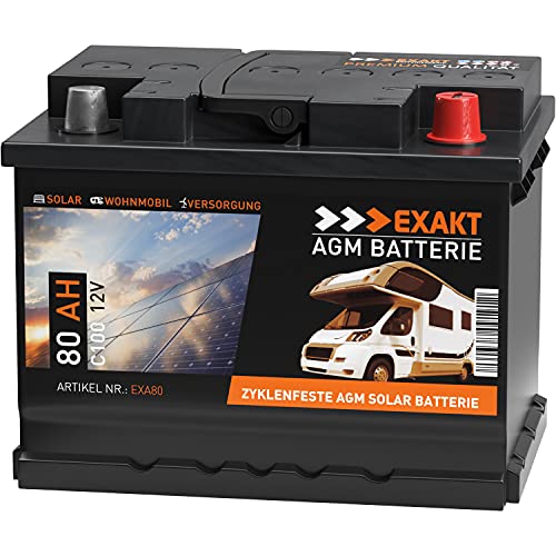 EXAKT AGM Batterie 80Ah 12V Solarbatterie Wohnmobilbatterie Bootsbatterie Camping Versorgungsbatterie