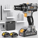 Akkuschrauber, LEEIKOO Akku Bohrschrauber 21V, Akku Bohrmaschine 42N.m mit 2 Batterien 2.0Ah, 10mm Bohrfutter, 2-Gang, 18+1 Drehmomentstufen, 14tlg Zubehör Set, LED Licht für Garten DIY Projekt, Grau