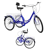 BJTDLLX 24 Zoll Klapprad Dreirad, Dreirad für Erwachsene, Senioren Erwachsenendreirad, Luxus 7 Gang Falt Dreirad mit Korb und Licht, Upgraded 3-Rad Erwachsene Dreirad
