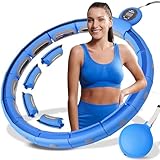Smart Hula Hoop Reifen Erwachsene Smart Hula Hoop Leise mit Zähler, Fitness Hula Ring mit Gewicht Kugel, Hula Hoop Reifen zum Abnehmen für Frauen bis zu Größe XL Blau, Massage, Gewichtsverlust