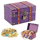 Oupuven Vintage Treasure Chest, Holztruhe, 21,7 * 15 * 13 cm Schatztruhe, hölzerne Aufbewahrungsbox für die Lagerung und Dekoration