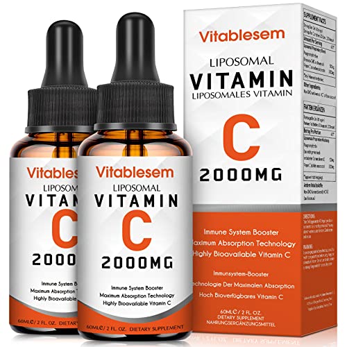 Liposomales Vitamin C Flüssig 2000 mg, 2 Flaschen, Hochdosiert Ascorbinsäure, Maximale Absorption Vit C Tropfen, Vegan