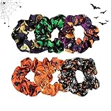 6 Stück Halloween-Haargummis,Elastische Haarbänder Bunt Gruselige Kürbis Haargummis Halloween Accessoires,Haargummi aus Stoff,Kürbis-Totenkopf-Haargummi für Frauen und Mädchen für Party Favors