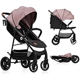 LIONELO Zoey Kinderwagen Buggy bis zu 15 kg, XXL-Verdeck mit Sonnenschutz, Liegeposition, Fußstützenverstellung, EVA Schaumstoffräder, Moskitonetz, zusammenklappbar Rosa