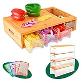JUPPLIES Schneidebrett Bambus XXL mit 4 Auffangschalen - Rutschfest & vielseitig - Inkl. 4 Schäler-Aufsätzen und Abdeckung - Schneidebrett Holz- Frankfurter Brett - Cutting Board 39.7x26.8x9.5cm