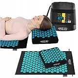 4FIZJO ERGO Akupressurmatte mit Kissen, Akupressur-Set, Noppenmatte, Massagematte, lindert Verspannungen und Rückenschmerzen, 72 x 42 x 2 cm (Blau-Schwarz)
