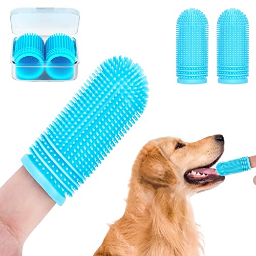 Hundezahnbürste Silikon Hunde Zahnbürste 2 Stück Fingerlinge Hunde Zahnpflege,Zahnbürste Hund mit Aufbewahrungsbox,Fingerzahnbürste Hundezahnbürste für Kleine,Mittlere und GroßE Hunde(Blau)