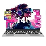 NOTODD 2025 Laptop 14 Zoll Win 11 Pro 6GB RAM 256GB SSD Unterstützung 1TB (TF 1TB) Notebook Celeron N4020 (bis2.8GHz) 5000mAh 1920x1080p WiFi Deutscher Tastaturschutz und kabellose Maus-Silver