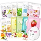 12 Stück Daily Care Tuchmasken Beauty, Feuchtigkeitsspendende Gesichtsmasken, Hautpflege,beruhigt,Hydrat Masken für verschiedene Hautbedürfnisse, strahlende Haut und einen Glow