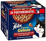 FELIX Sensations Gelees Katzenfutter nass in Gelee, Sorten-Mix, 4er Pack (4 x 24 Beutel à 85g)