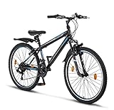 Chillaxx Bike Escape Premium Mountainbike in 24 und 26 Zoll Fahrrad für Mädchen Jungen Herren und Damen - 21 Gang Schaltung (26 Zoll, Schwarz-Blau V-Bremse)