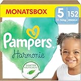 Pampers Baby Windeln Größe 5 (11-16kg) Harmonie, MONATSBOX, Sanfter Hautschutz Und Pflanzenbasierte Inhaltsstoffe, 152 Stück