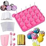 WIGUROE Cake-Pop-Maker-Set, Silikon-Backform mit 20 Löchern, Silikonform, 15-Loch-Display-Ständer, Messbecher, Lutscherstäbchen für die Herstellung von Schokolade, Lutscher, Süßigkeiten, Eiswürfeln