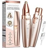 VG VOGCREST Augenbrauen-Gesichtstrimmer 2 in 1 Wiederaufladbare Gesichtshaarentfernung und Augenbrauenrasierer - Gesicht Lippen Körper Schmerzloser Gesichtsrasierer mit eingebauter LED (Rosé gold)