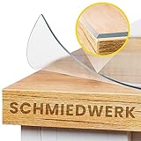 SCHMIEDWERK Tischschutz transparent nach Maß in 2mm mit Wohlfühlkante - glasklare Folie - Schutzfolie für Möbel - Tischfolie Made in Germany - Tischschutzmatte (90x160cm)