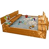 Sandkasten mit Deckel YOURSGARTEN® | Sandbox aus Holz | Sandkasten mit Sitzbank 120cm x 120cm Holz Imprägniert Farbe: Tik
