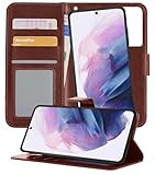 BTH - Hülle für Samsung Galaxy S21 Ultra - Bookcase 2-in-1 Magnetische Hülle mit Kartenfach - Portemonnaie Etui Braun