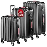 MONZANA® 3tlg. Kofferset Baseline Hartschalen Koffer M-L-XL Gel-Griffe 4 Rollen Kantenschutz Schloss Standfüße Trolley Rollkoffer Reisekoffer schwarz