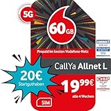 Vodafone Prepaid CallYa Allnet L | 60 GB | 20 EUR Startguthaben | ohne Vertrag | 5G-Netz | Telefon- SMS-Flat | EU-Roaming