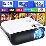 HOPVISION Beamer, Full HD 1080P Beamer, Bluetooth Beamer 4K Unterstützt, Tragbare Mini Beamer Heimkino, Home/Outdoor Projektor Kompatibel mit Smartphone/HDMI/USB/AV/Fire Stick/PS5