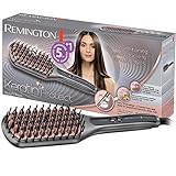 Remington Glätteisen & Haarbürste für eine reduzierte Stylingzeit (Keratin-Keramikbeschichtung mit Mandelöl angereichert, Digitales Display, 150-230°C) CB7480, Ionen-Technologie, Grau/Rose Gold