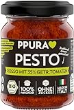 PPURA Bio Pesto Rosso mit 35% Sonnengetrockneten Tomaten | Rotes Pesto mit Parmigiano Reggiano & nat. Olivenöl Extra | Nudel-Soße Made in Italy | 100% Natürlich Ohne Zusatzstoffe | 120g Glas