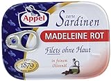 Appel Sardinenfilets - Zarte Ölsardinen Madeleine rot – Feine Fischfilets in aromatischem Olivenöl, ohne Haut - 10 x 105 g