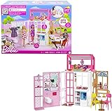 Barbie-Haus mit 4 Spielbereichen, Küche, Bad, Schlafzimmer, Esszimmer, komplett eingerichtet mit Barbie-Möbeln, 360°-Spiel, ohne Barbie-Puppen, Geschenk für Kinder, Spielzeug ab 3 Jahre,HCD47