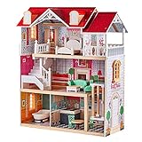 TOP BRIGHT Puppenhaus aus Holz mit Möbeln und Traum-Aufzug, Spielzeug aus dem Puppenhaus für Mädchen