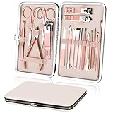 URAQT Nagelknipser, 18-teiliges Maniküre Pediküre Set, Damen Edelstahl Werkzeuge, Professionelle Beauty Nagelpflege Kit für Zuhause, Reisen (Roségold)