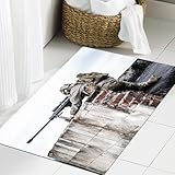 JHAOUNUK Weich Badezimmerteppich 60x90cm,Porträt Einer Frau mit Helm und Schutzbrille und einem Maschinengewehr,rutschfest waschbar Badematte Flauschige Badteppich Saugfähig Badvorleger Duschvorleger
