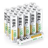 EBL AAA Akku 1100mAh 16 Stück - Typ NI-MH, 1.2V Batterien AAA Wiederaufladbar mit Akkuboxs, Micro AAA Batterien