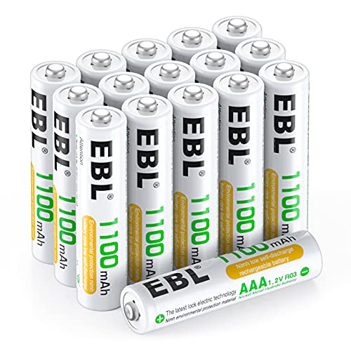 EBL AAA Akku 1100mAh 16 Stück - Typ NI-MH, 1.2V Wiederaufladbare Batterien mit Akkuboxs, Micro AAA Batterien