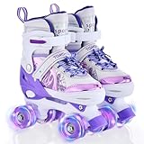 TOMSHOO Rollschuhe Kinder, Roller Skates mit 4 Größen Verstellbar, LED Rädern, Mehrere Größenoptionen, für Weihnachts und Geburtstags Geschenke, Größe L, Violett