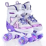 TOMSHOO Rollschuhe Kinder, Roller Skates mit 4 Größen Verstellbar, LED Rädern, Mehrere Größenoptionen, für Weihnachts und Geburtstags Geschenke, Größe L, Violett