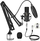 TONOR XLR Nierencharakteristik Kondensator Mikrofon Kit Professional Nieren Studio mit T20 Mikrofonarm,Mikrofonspinne,Popfilter für Aufnahme,Podcasting,Voice-Over,Streaming, Heimstudio(TC20)