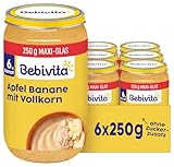Bebivita Apfel Banane mit Vollkorn (6 x 250g), ab 6. Monat, ohne Zuckerzusatz, mit wertvollem Getreide, fein püriert und babygerecht mild