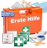 Erste Hilfe Koffer - DIN 13157 Kasten für Wand & Zuhause & Betrieb - & 5x Aufklebern - Verbandskasten orange - inkl. Wandhalterung