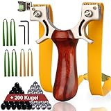 Zwille Steinschleuder Schleuder Set, Holz Jagdslingshot mit 100 Stahlkugeln+100 Tonkugeln+6 Ersatzgummi, Professionelle Schleuder für Jagd, Schleuder für Erwachsene Outdoor Sport Jagd