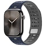 Kompatibel mit Apple Watch Armband 49mm 46mm 45mm 44mm 42mm 41mm 40mm 38mm, Weiches Silikon Magnetisch Sport Armband für iWatch Ultra 2/Ultra Serie 10 9 8 7 SE 6 5 4 (42/41/40/38, Dunkelblau/Grau)