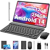 Android Tablet,11 Zoll Tablet Android 14 mit Tastatur, 12GB+256GB, 1TB Expand, Tablet PC mit Octa-Core, 8000mAh, 2.4G/5G WiFi, 13MP+5MP Kamera, 2 in 1 Tablet mit Tastatur Tasche, Maus, Stylus(Silber)