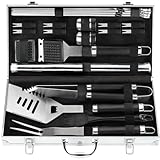 POLIGO 21PCS Edelstahl Grillbesteck im Koffer Geschenke für Männer - Grillzubehör Kit mit Grillmatte - Ideale Grillbesteck Set Geschenk für Männer und Frauen