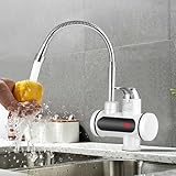 Aofesel Elektrischer Wasserhahn mit Warmwasserbereiter, Wasserhahn aus Edelstahl 220 V 3000 W für Küche, Bad, Campingauto, LCD-Temperaturanzeige, 360 ° Drehung, sofortiger Warmwasserbereiter