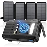 SOARAISE Solar-Powerbank-27000mAh-Solarladegerät- mit 4 Solarpanel - Tragbares Ladegerät mit 4 Integrierten Kabeln und Camping Taschenlampe, 15W USB-C Schnellladung Externer Akku für Smartphones