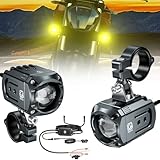 Kewig Motorrad LED Zusatz Licht 60W Bernstein/Gelb Weiß Zweifarbige Zusatzscheinwerfer, Nebelscheinwerfer mit Kabelbaum, wasserdicht, Offroad-Arbeitsscheinwerfer, kompatibel mit Motorrad J-eep, SUV