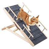 Queiting Hunderampe Treppen & Stufen für Hunde Haustierrampe Klappbare und höhenverstellbare Hundetreppe aus hochwertigem HolzRutschfeste Belastbarkeit bis 100kg Verstellbereich von 30cm bis 60cm